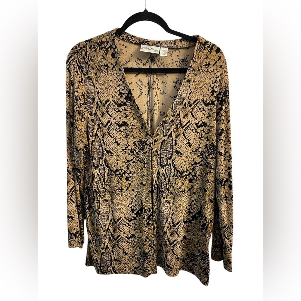 Private Edition Snakeskin Long Sleeve Cardigan Blouse Lightweight Top Size Xl
